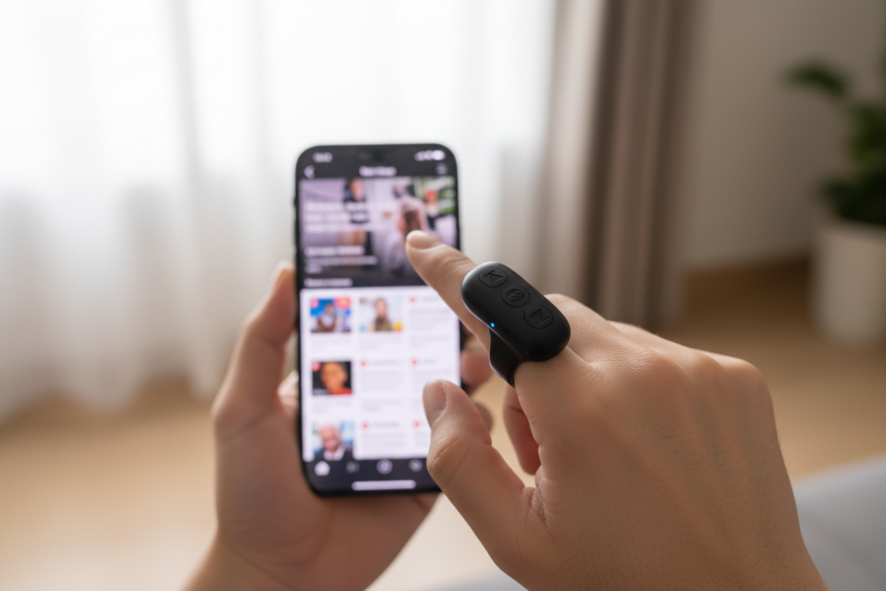 POV view of TikTok scrolling ring